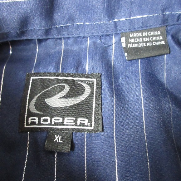 ROPER Western Pearl Snap Shirt Long Sleeve Blue Silver Metallic Stripe Men's XL - Picture 6 of 8